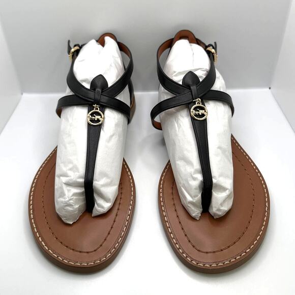 NIB COACH Shoulder Lydia Sandals Black Leather Size 6.5B - Picture 3 of 10